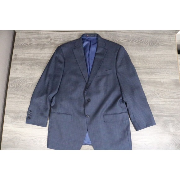 54L Hart Schaffner Marx Navy Wool 2-Piece Suit Trousers Jacket Pants 41 - Picture 3 of 16